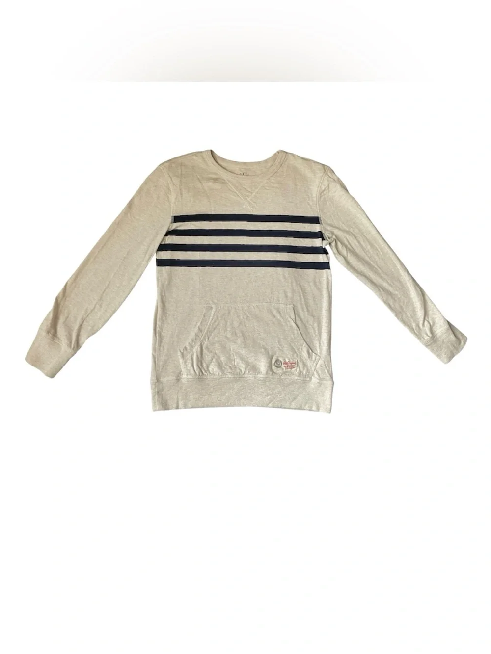 GAP Cream Crewneck Sweater with Navy Horizontal Stripes